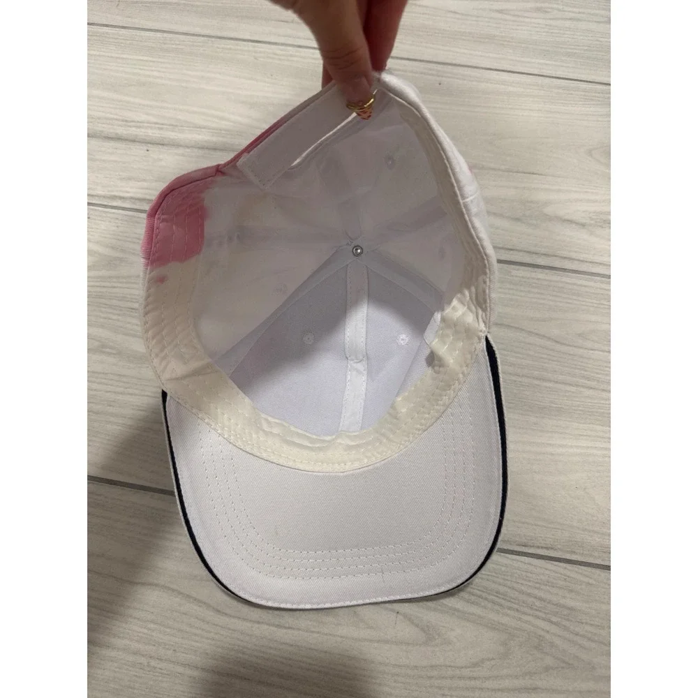 Fabbie Baddie White Baseball Cap Teal Graphic Adjustable Hat Stain